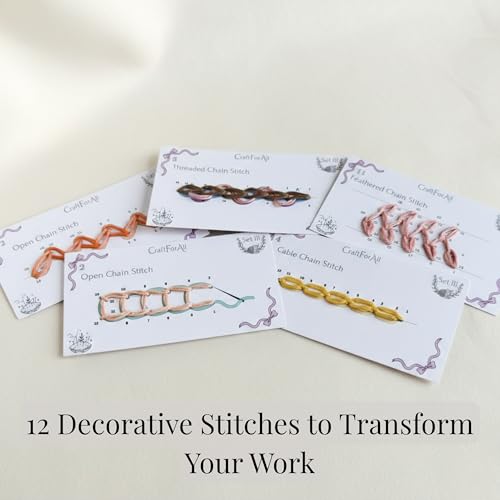 Image of 12 Perforated Beginner Embroidery Stitch Cards DIY Kit, Easy to Learn Patterns from Videos and Illustrated Step by Step Instructions, Needlepoint Kits for Adults Include Tools, Threads, Handmade Gifts