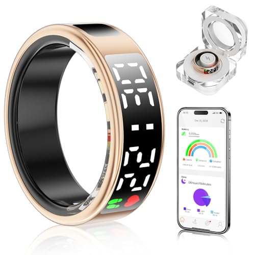 Smart Ring Health Tracker with Display Screen & Touch Button, Bluetooth Connection Health Ring for Women Men, Tracks Heart Rate/Blood Oxygen/Sleep/Steps/Sports Activities, IP68 Waterproof