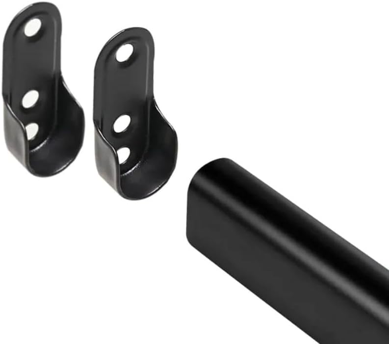 Black Oval Steel Wardrobe Rail/Rod, Customizable Length, Includes Rail End Supports (2000mm)