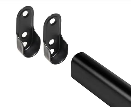 Black Oval Steel Wardrobe Rail/Rod, Customizable Length, Includes Rail End Supports (800mm)