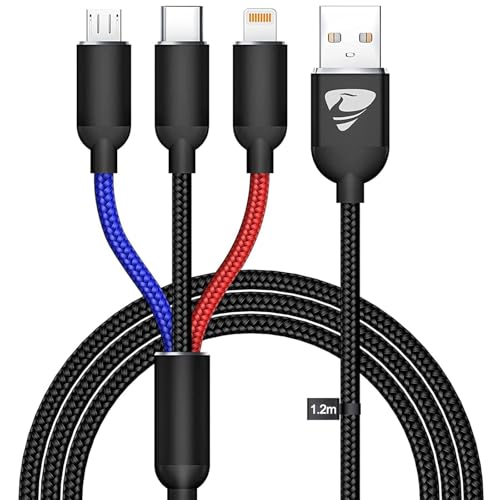 Multi Charging Cable, Multi Charger Cable 3 in 1 Charger Fast Charge Multiple Ends 4FT Braided Universal Charging Cord with USB C Micro Lightning Cord for iPhone iPad Samsung Android Phone Tablet