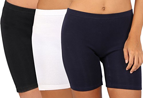 Image of Bralux Cycling Shorts for Women, Girls with Cotton Spandex Set of 3 - Multi Colour Rib Shorts