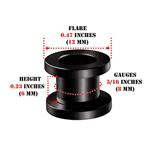 Pair of 316L Surgical Steel Black Anodized Screw-fit Piercing Jewelry Ear Stretching Lobe Plugs flesh Tunnel Earring2