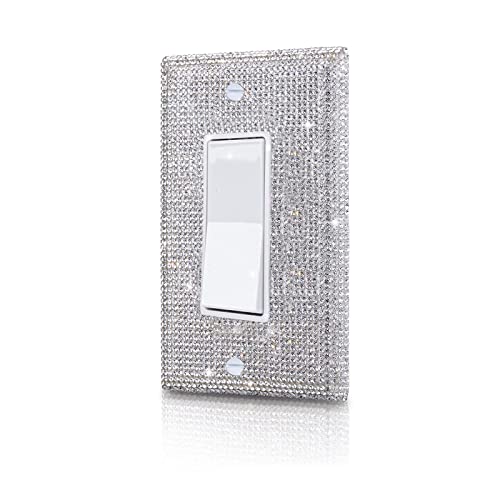 Image of Shiny Silver Rhinestones Wall Plates Light Switch Decorative Cover Plate Single Toggle For Kitchen Bathroom Rhinestones Outlet Covers Wall Plate