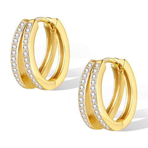 ALEXCRAFT Boucle Doreille Femme Argent 925 Creole Plaqué Or 14K Creoles Acier Inoxydable Ensembles Boucle Boreille Or, Petit Cerceau Tendance Bijoux Cadeaux...