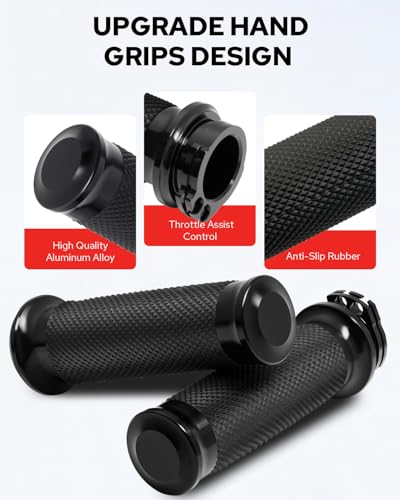 Image of Benlari 1inch Handlebar Grips, Cable Throttle Hand Grips, Non-Slip Rubber Motorcycle Handgrips Fit for Harley Davidson Touring Dyna Softail Sportster 883 1200