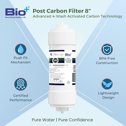 Image of Bio+ Post Carbon Filter 8 inch - 1100 Iodine Value - 4 Wash Activated Carbon - Superior Filtration for Purified Water - Remove Odors, Chemicals, and Impurities