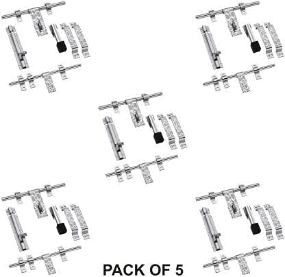 DISS Door Kit Stainless Steel/Door Accessories Kit / 14mm Door Fitting Accessories 10 inches/Front Aldrop/Back Latch/Two Handle/One Door Stopper & Tower Bolt (SKEW, Pack of 5)