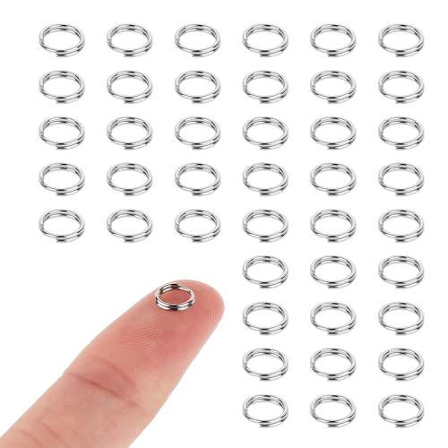 Aeaocvo 100 unidades de 8 mm llaveros pequeños de acero inoxidable, anillos de salto de acero inoxidable, anillos de salto de plata para joyas, collares, pulseras, adornos DIY