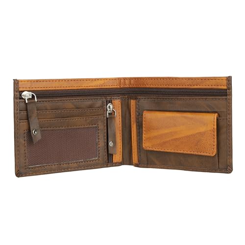 Image of SAMTROH Double Zipper Pu Leather Wallet for Men | 3 Card Slots | 2 Secret Compartments | 2 Currency Compartments | 1 Coin & Zip Pocket (Brown in Tan)