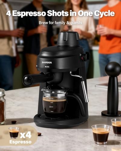 SHARDOR 3.5 Bar Espresso Machine, Compact Expresso Coffee Machines for Home, 4-Cup Espresso Maker with Milk Frother for Cappuccino & Latte, Fast Heating System, Easy-to-Use, 800W, Black - 2