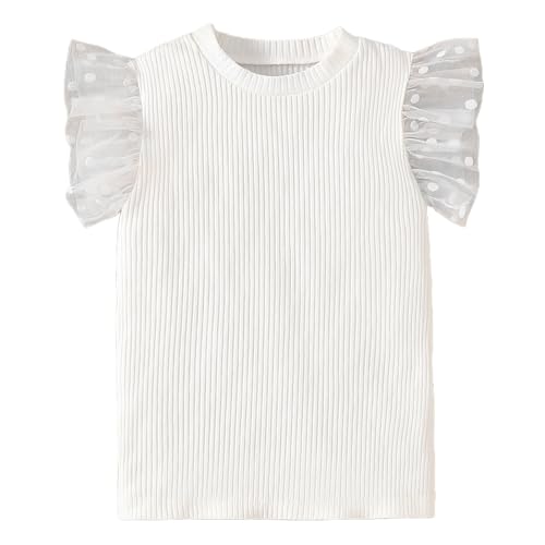Image of OPAWO Toddler Girl Shirts, Puff Dot Sleeve Baby Tee Shirt, Ribbed Short Sleeve T-Shirt, Solid Color Girls Tshirt Tops, 12M-7Y