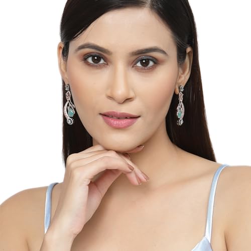 Rhodium-Plated Quirky Drop Earrings with American Diamond