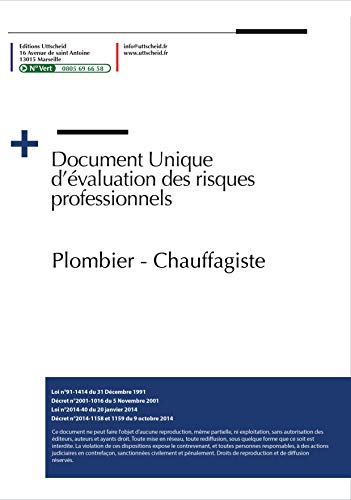 livre Document Unique d'évaluation des risques professionnels métier (Pré-rempli) : Plombier - Chauffagiste - Version 2020