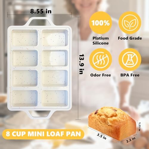 1PCS Nonstick Silicone Mini Loaf Pans with Metal Frame and Gloves, 8 Cavity Mini Bread Banna Loaf Pans, Small Bread Pans for Baking, Tiny Meatloaf Pan with Metal Reinforced Frame for Brownie, Butter