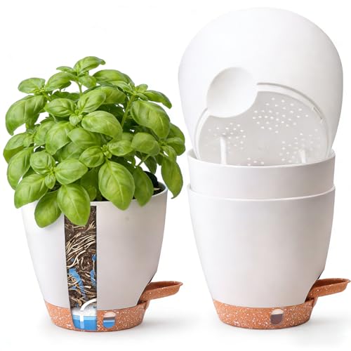 T4U 15CM 4er Set Selbstbewässernder Kräutertopf für Fensterbank & Küche Basilikum Petersilie Schnittlauch u. v. m. für Vielbeschäftigte & Anfänger Innen & Außen (Weiß)