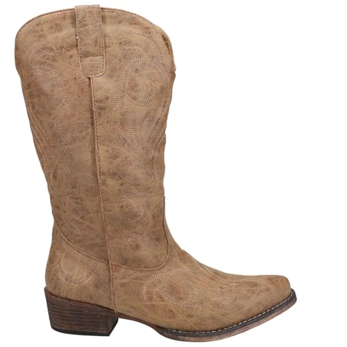 ROPER Bota feminina Riley bico redondo casual cano médio salto baixo 2,5-5 cm - preta, Bronzeado, 34