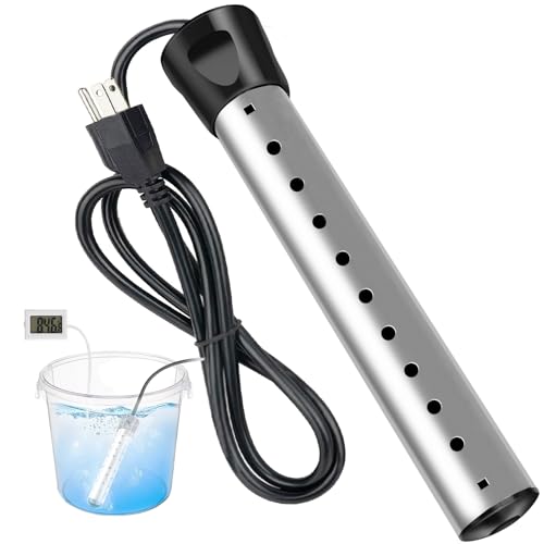 2000W Immersion Water Heater,Portable Electric Water Heater with 304 Stainless Steel Guard & Thermometer,Fast Heating for 5 Gallon of Water in Minutes for Buckets, Bathtubs,Basins,Tanks (White)