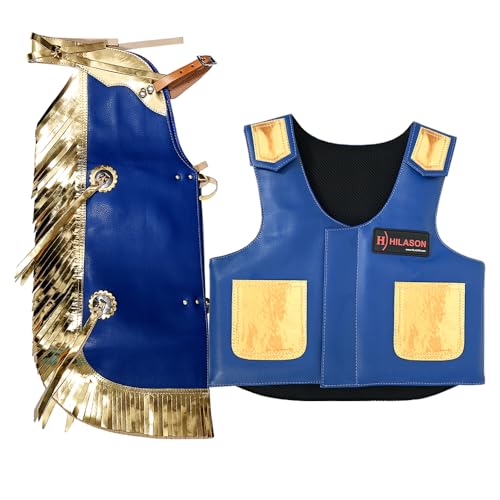 HILASON Junior Youth Bull Riding Vest Chaps Blue with Gold