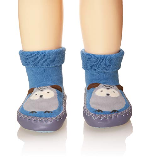 Eocom Baby Boy Girls Toddlers Moccasins Non-Skid Indoor Slipper Shoes Socks (Blue, 12-18 Months)