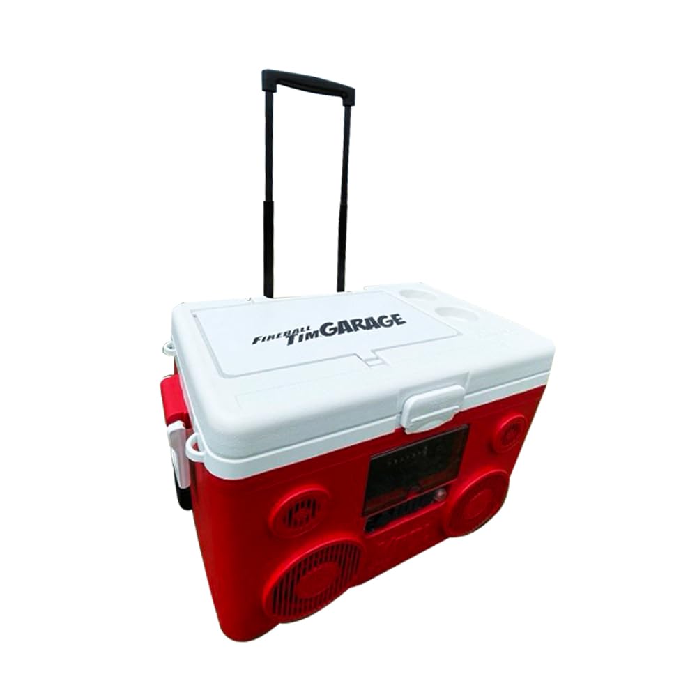 KoolMax Cooler Fireball Tim Garage Limited Edition with Bluetooth Speaker System - Cooler with Speakers - Cool Speakers - Bluetooth Cooler with Speaker - Speaker on Wheels - Cooler Speaker