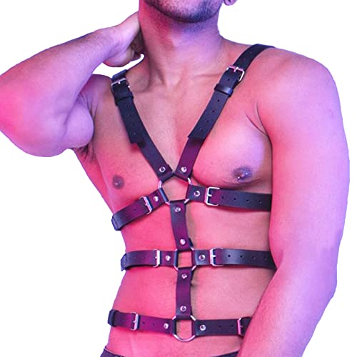 Men's Leather Body Chest Harness Belt Shoulder Cage Belt, Mens Crop Top Chest Muscle Harness, Sexy Punk Body Adjustable Buckle Clothes Outfits3