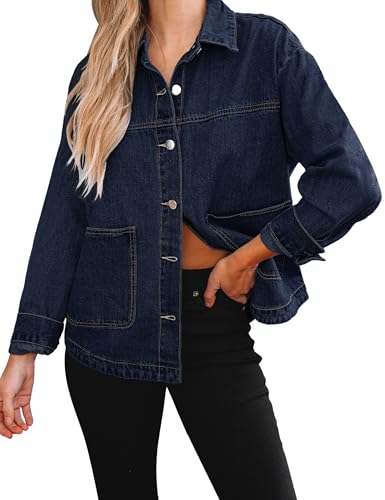 luvamia Denim Jackets for Women Trendy Oversized Long Sleeve