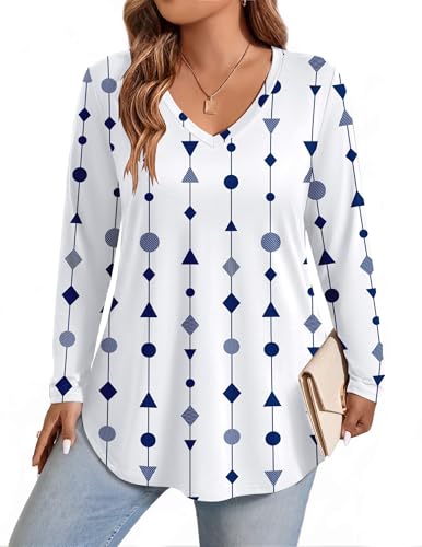 IN'VOLAND Plus Size Womens Tops Long Sleeve Shirts Casual V Neck Tunic Tops
