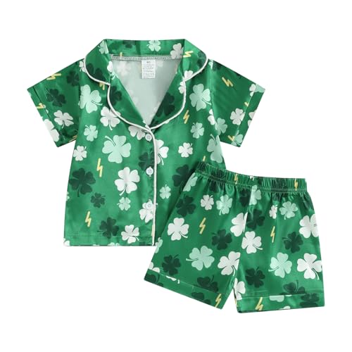 Toddler Girl Boy Easter Satin Pajamas Summer Fuzzy Bunny Print Button Down Shirt Shorts Girls Kids Silk Pajama Set