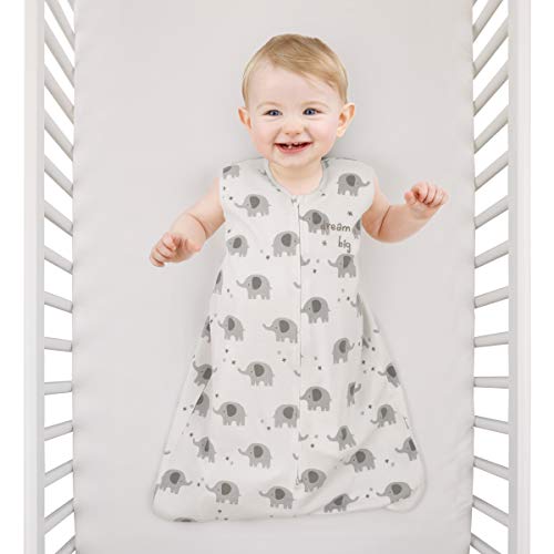 Sumersault – Ivory Blanket With Grey Elephant Print And Dream Big Embroidery - 100% Cotton Wearable Blanket For Babies 14-22 Lbs. | Swaddle Blanket, Medium #TOP2