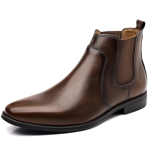 Image of Holy dove Mens Brown Chelsea Dress Boots, Slip-On Ankle Boots, Genuine Leather Casual Boots for Men, Size 8