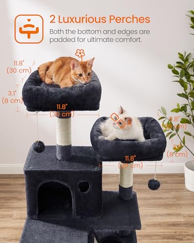 Image of Feandrea Cat Tree, 66.1-Inch Large Cat Tower, Multi-Level Condo, Smoky Gray