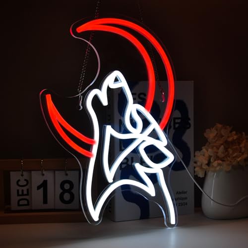 Image of Wolf Moon Neon Sign Led Light Up Signs for Wall Decor Usb Powered Neon Light Signs Indoor Light for Room Decor Holiday Gift