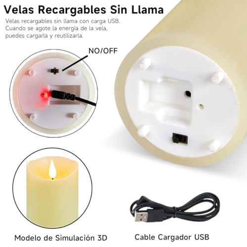 Image of Autbye Flameless Candles Electric 2025 Rechargeable Edition, Extra Bright Ivory LED Pillars, Real Wax Dripless Flickering Smart Candles with 10-Key Remote Control (1 Pack)