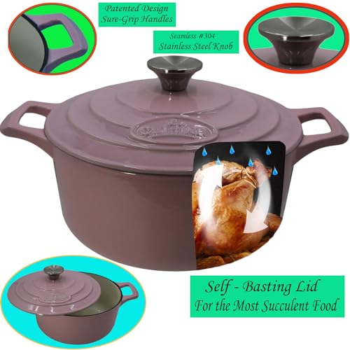 Image of La Cuisine Enameled Cast Iron Dutch Oven Casserole Pot with Lid Internal Glossy Cream White Enamel Coating 3.75 QT 9.5 inch /24cm O. For GlassTop Stove, Oven-Safe, PFOA Free, Pink