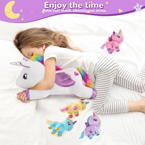 Image of 5 Pieces Unicorn Stuffed Animals - 1 Mommy Stuffed Unicorn with 4 Babies - Unicorns Gifts for Girls Ages 3 4 5 6 7 8, Unicorns Plush Toys for Christmas, Valentine's, Birthday Gifts (Purple)