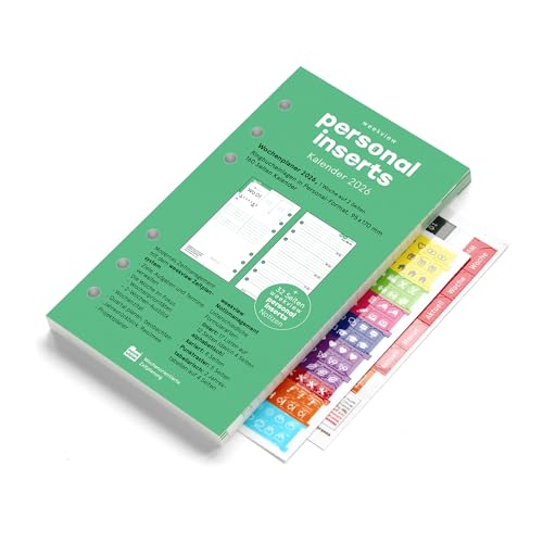 weekview Personal-Einlagen 2026 A6 | 95×170 mm – 1 Woche = 2 Seiten – 80 g Papier mit Griffregister & 32 Seiten Notizteil – Filofax-Lochung 19-19-51-19-19 – mit Zielen, Quartals- & Jahresübersichten
