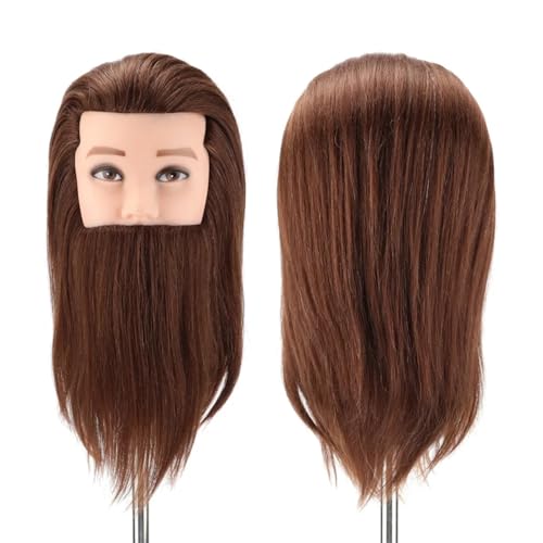 mannequin head human hair for hair styling barber mannequin head male with 100 human hair and beard cosmetology training manikin head with stand