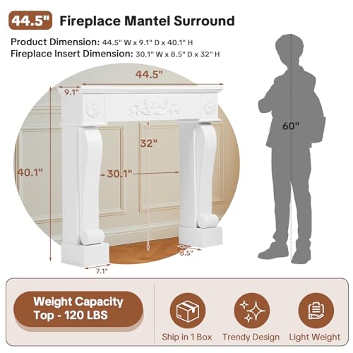 Image of HOMEDIARY Fireplace Mantel Surround, Modern White Fireplace Mantel Frames with Legs for Living Room, Premium MDF with Solid Wood, Decorative Fireplace Surround for Holidays, Anti-Tipping & Waterproof