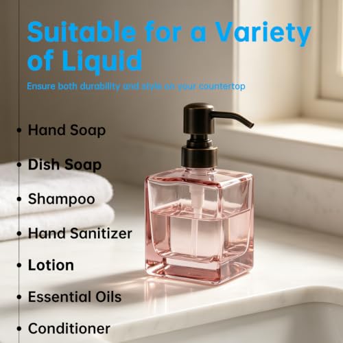 Image of Square Soap Dispenser Glass Blush Pink, Oil Rubbed Bronze,8.4oz