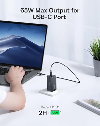 USB C Charger, Baseus 65W USB C Wall Charger, 3 Ports Foldable GaN Charger, Fast Charger Block for iPhone 15/14/13/Pro Max/SE/XR/XS, Samsung S22+/S22, MacBook Pro/Air, iPad, Laptops, Pixel, Steam Deck