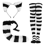 Photo Gallery xingbiyou set per cosplay di gatti, calze sopra il ginocchio a righe con orecchie e coda, accessorio per feste di halloween Photo Gallery xingbiyou set per cosplay di gatti, calze sopra il ginocchio a righe con orecchie e coda, accessorio per feste di halloween