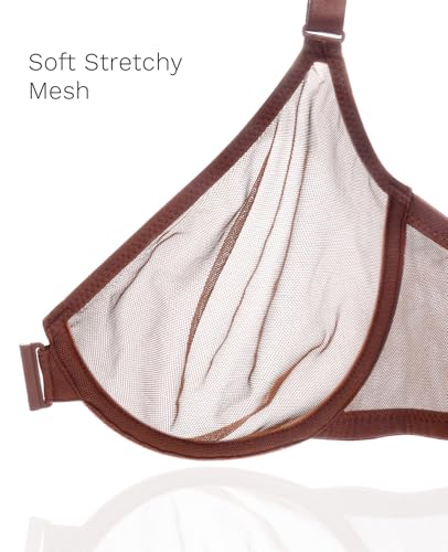 Image of YANDW Sexy Womens Mesh Front Closure Racerback Bras for Women See Through Plunge Non Padded Unlined Sheer Demi Bra Underwire