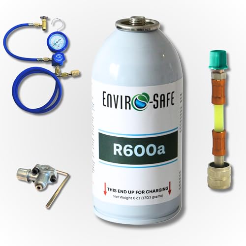 ENVIRO-SAFE R600 Refrigerant in an 6oz Piercing Style Container for Recharge Kit Includes (1) 6oz. Can Gauge Set & Bullet Piercing Valve (Recharge and Leak Repair Kit)
