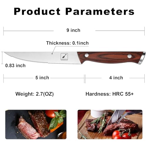 Image of imarku 9 inch Steak Knife Set of 6, Japanese High Carbon Stainless Steel, Serrated Edge Glides Through Steak, No Sharpening, For 6 Guests, Complements Any Table