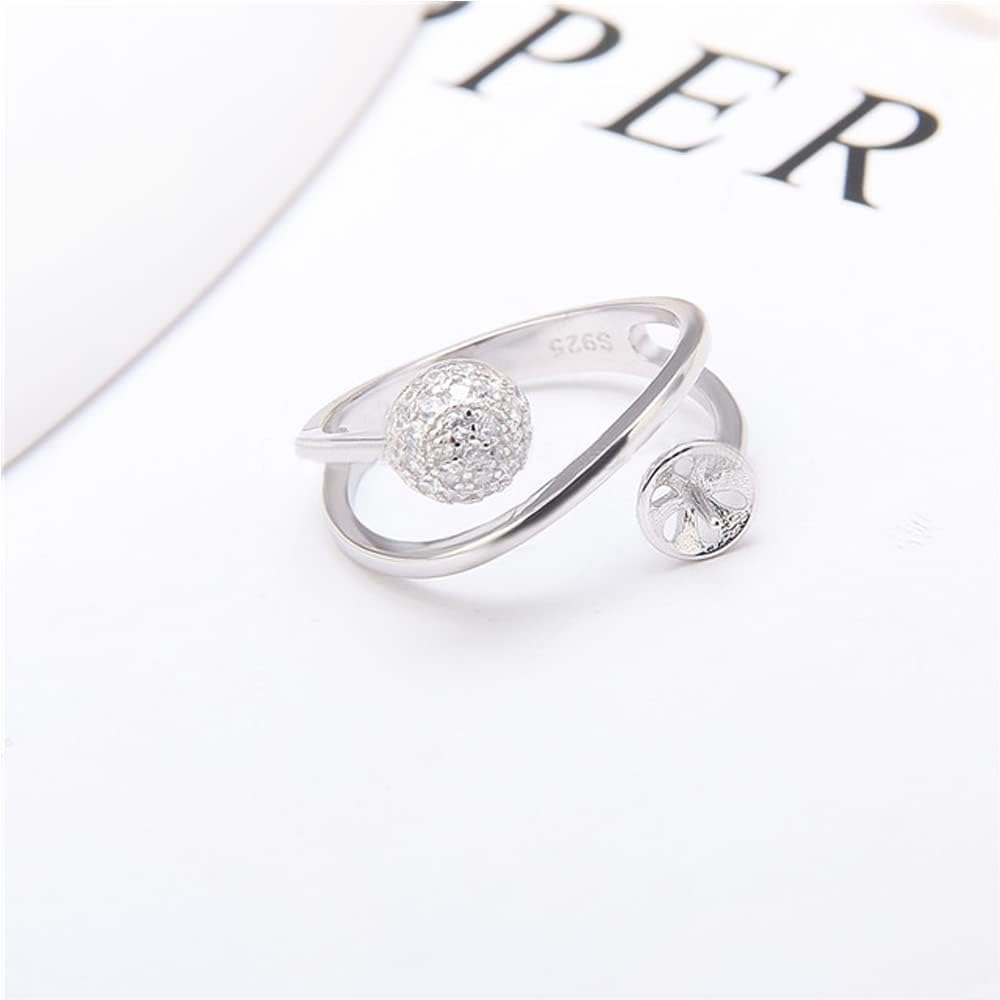 Sterling Silver CZ Ball Ring Mounting for Women, Design Ring Fitting Accessory for DIY Pearl Jewelry Making