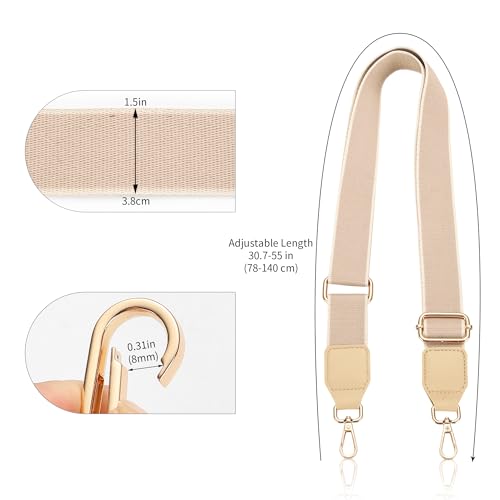 Image of Hamdecro Purse Straps Replacement Crossbody, Universal Wide Shoulder Strap for Bags Adjustable Straps for Handbags, Gold Buckle - Apricot