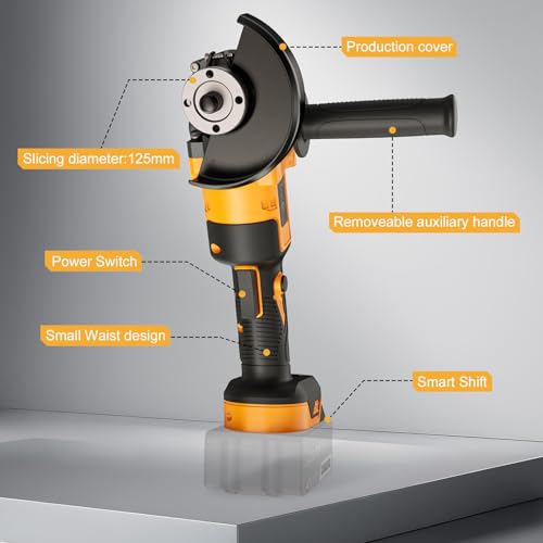 Funnyway Cordless Angle Grinder with 2*4.0Ah Batteries, 20V 8500RPM Brushless Metal Grinder , 125mm Battery Grinder with 2-Position Adjustable Handle, grinder tool for Grinding, Cutting and Polishing - Image 8