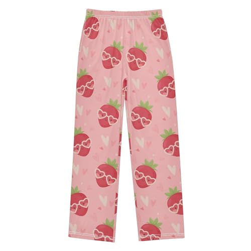 ZZXXB Strawberry with Glasses Boys Long Pants Soft Trousers Elastic Waist Kids Lounge Bottoms with Pockets S-XL