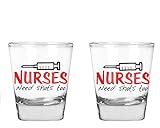 AW Fashions Nurses Need Shots Too - Funny Nurse Party Favor Gift - 2 Pack Round Set of Shot Glass